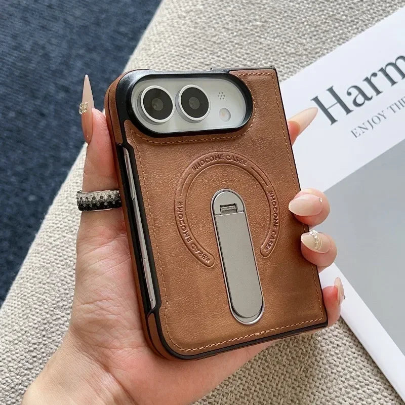 Premium Leather Case with Metal Kickstand for iPhone Duo