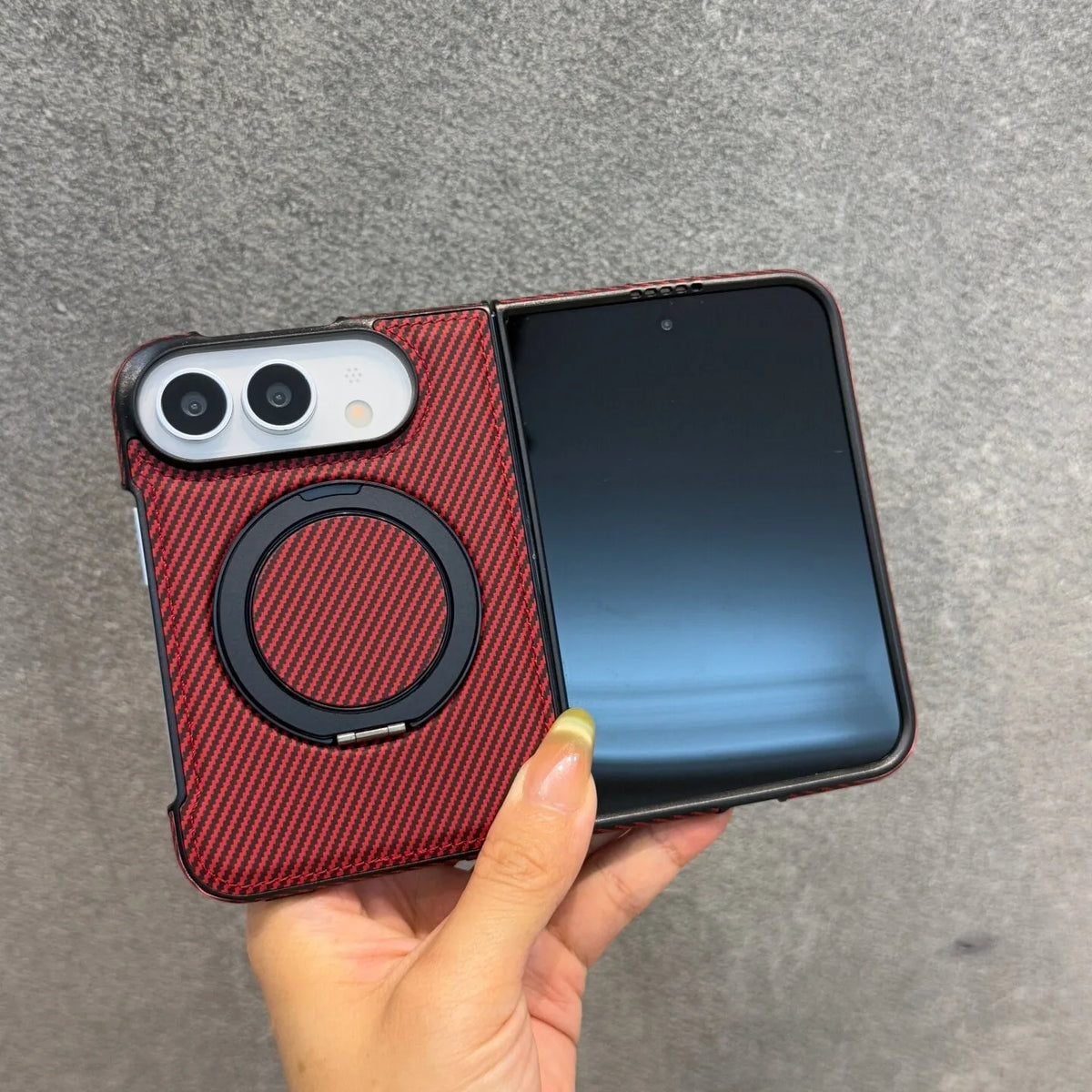 Carbon Fiber Texture Case with 360° Rotating Stand for iPhone Duo