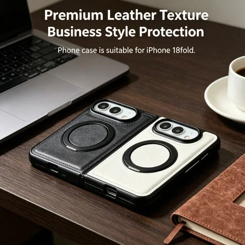 Premium Leather Magnetic Case with Rotating Stand for iPhone Duo