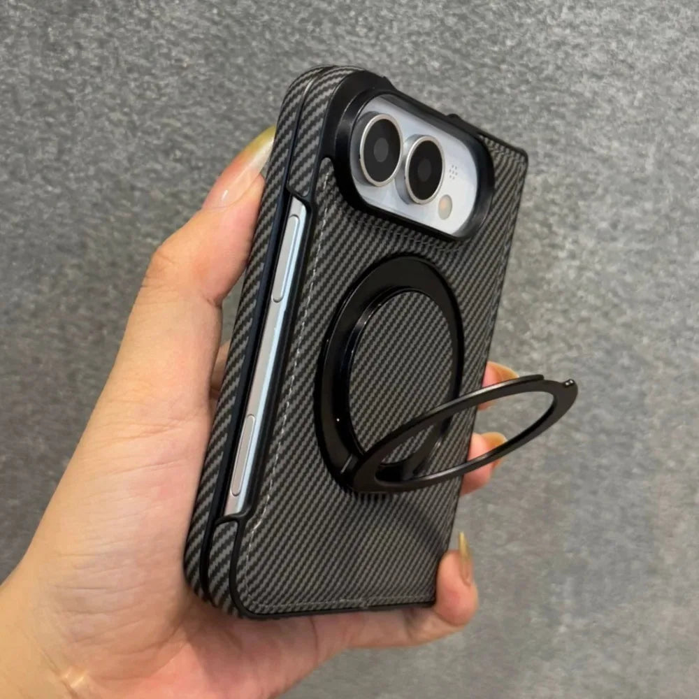 Carbon Fiber Texture Case with 360° Rotating Stand for iPhone Duo