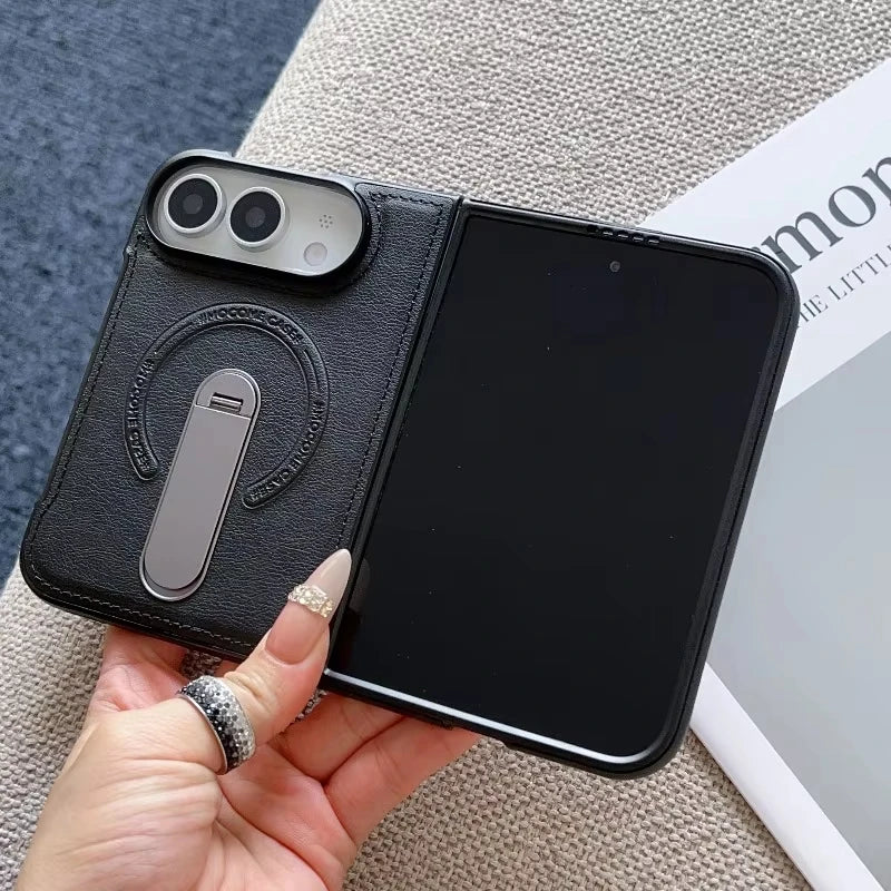 Premium Leather Case with Metal Kickstand for iPhone Duo