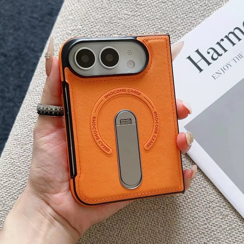 Premium Leather Case with Metal Kickstand for iPhone Duo