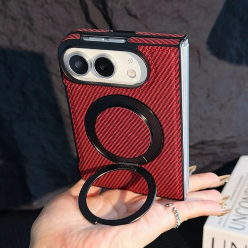 Carbon Fiber Texture Case with 360° Rotating Stand for iPhone Duo