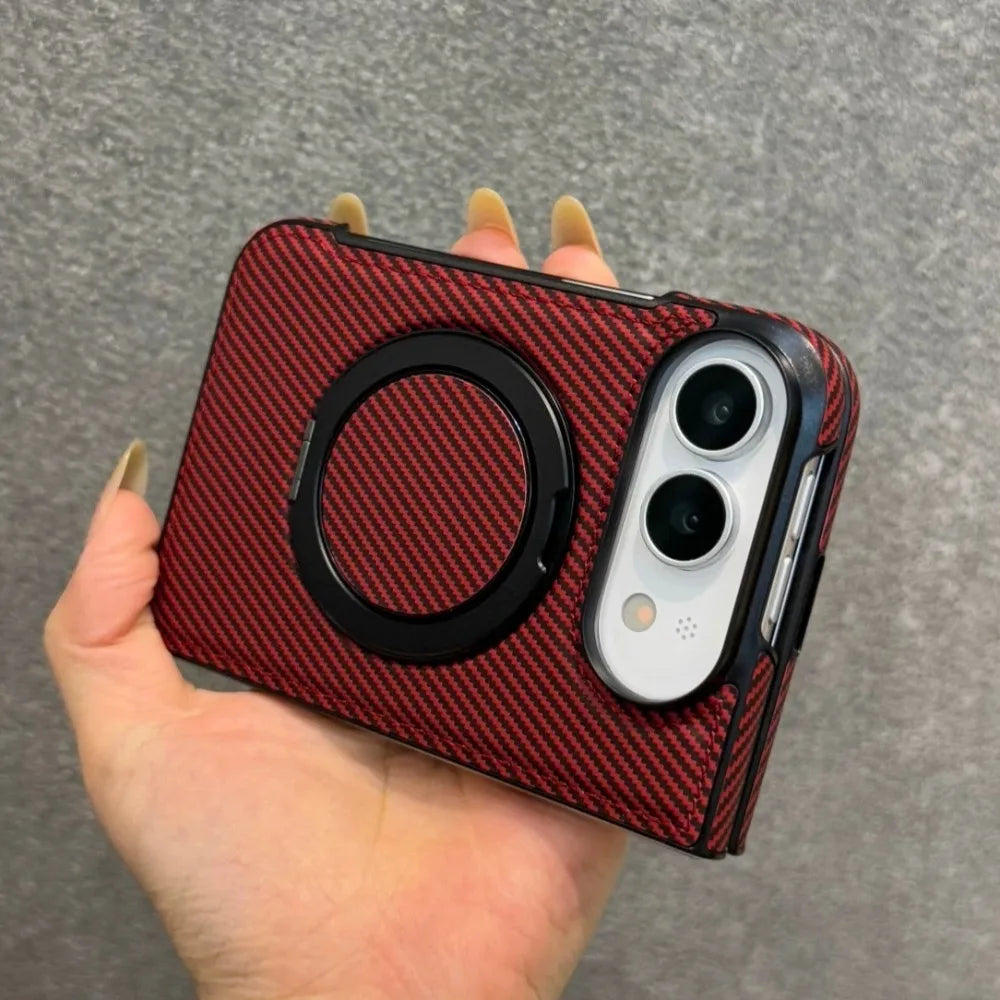 Carbon Fiber Texture Case with 360° Rotating Stand for iPhone Duo
