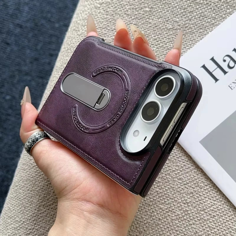 Premium Leather Case with Metal Kickstand for iPhone Duo