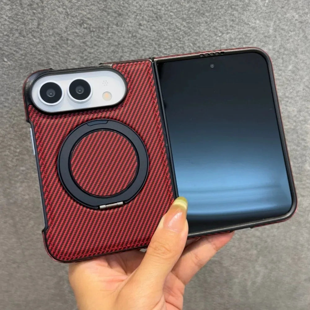 Carbon Fiber Texture Case with 360° Rotating Stand for iPhone Duo