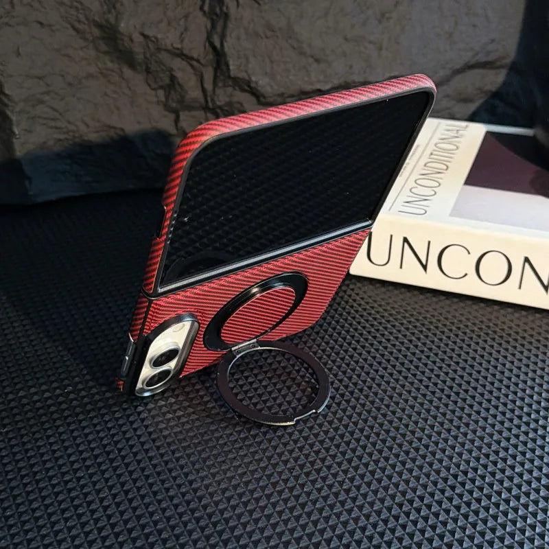 Carbon Fiber Texture Case with 360° Rotating Stand for iPhone Duo