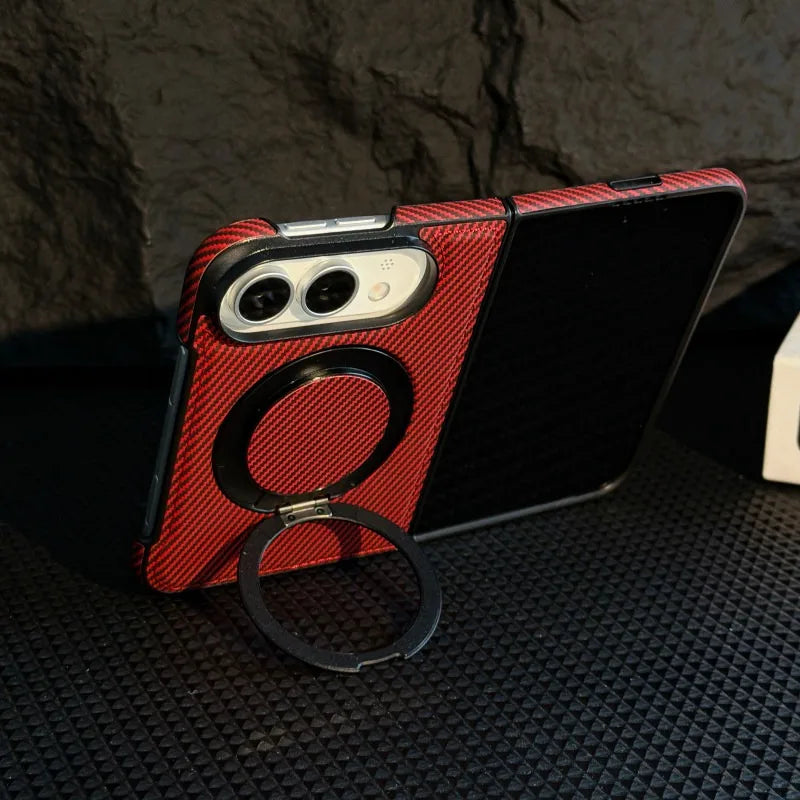Carbon Fiber Texture Case with 360° Rotating Stand for iPhone Duo