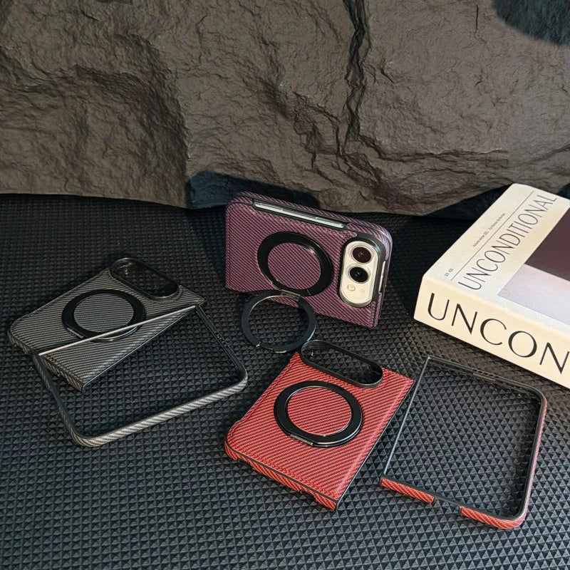 Carbon Fiber Texture Case with 360° Rotating Stand for iPhone Duo