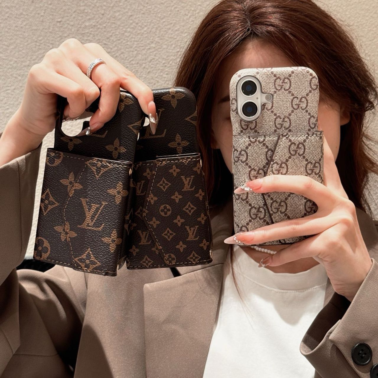 Elegant LV Signature Leather iPhone Wallet