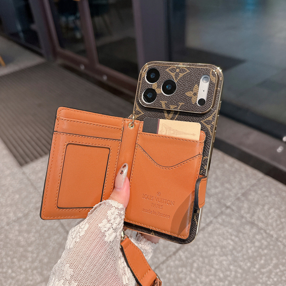 Orange Umhänge Hülle with Flip Geldbörse & Adjustable Armband – Ansicht 2