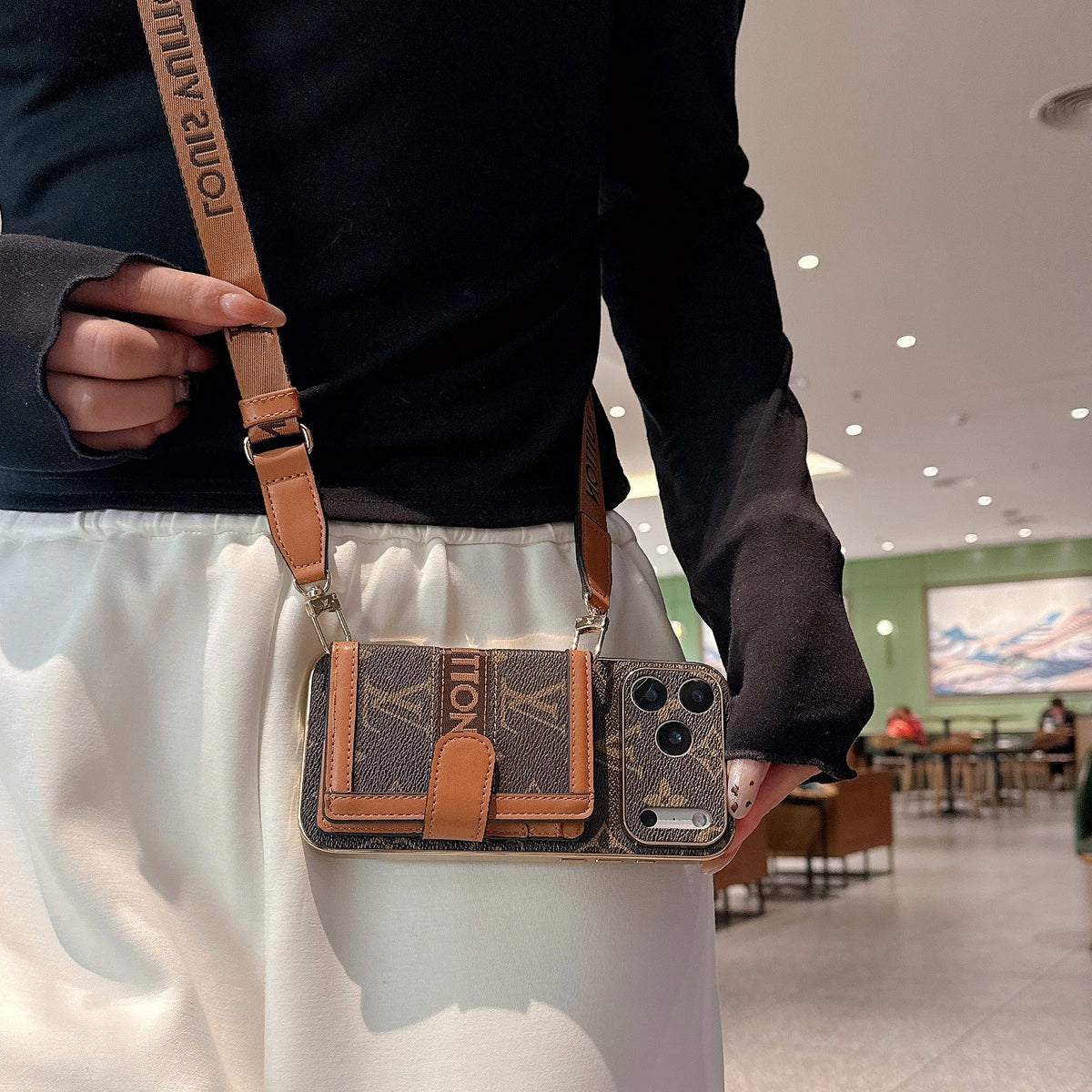 Orange Umhänge Hülle with Flip Geldbörse & Adjustable Armband – Ansicht 4