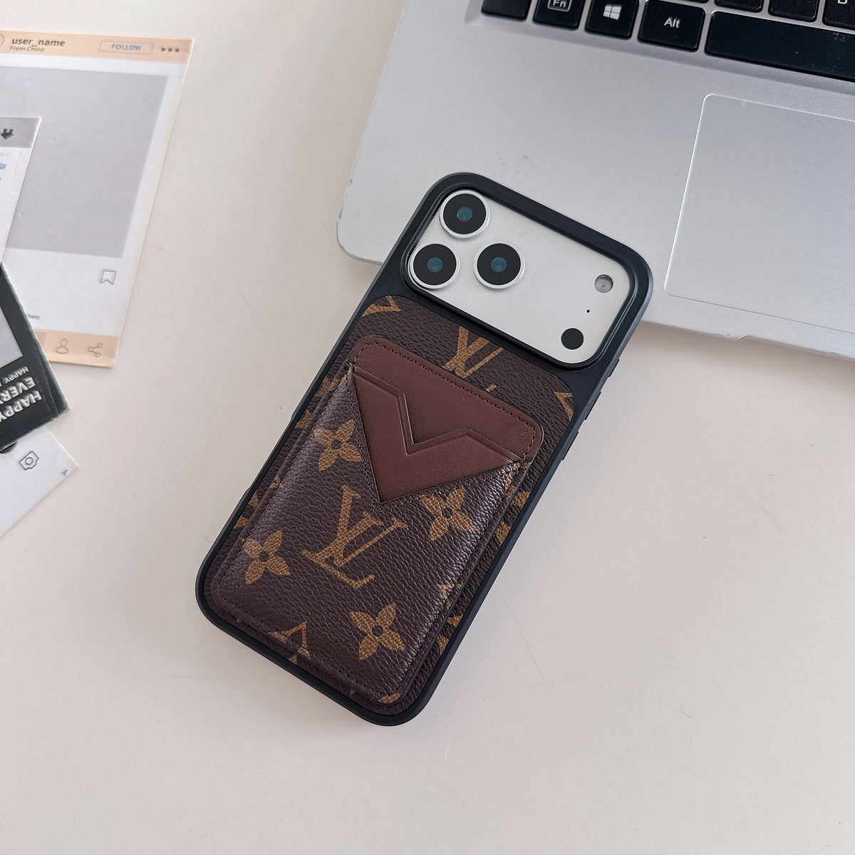 Braun Leder 2-in-1 Monogram iPhone Geldbörse Hülle – Ansicht 1