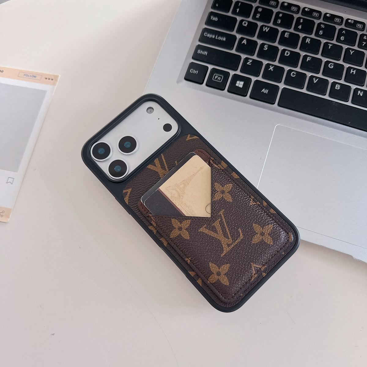 Braun Leder 2-in-1 Monogram iPhone Geldbörse Hülle – Ansicht 2