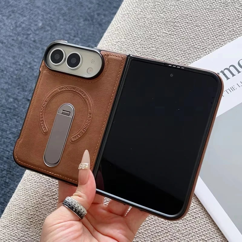 Premium Leather Case with Metal Kickstand for iPhone Duo