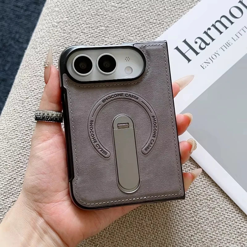 Premium Leather Case with Metal Kickstand for iPhone Duo