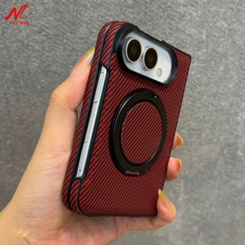 Carbon Fiber Texture Case with 360° Rotating Stand for iPhone Duo