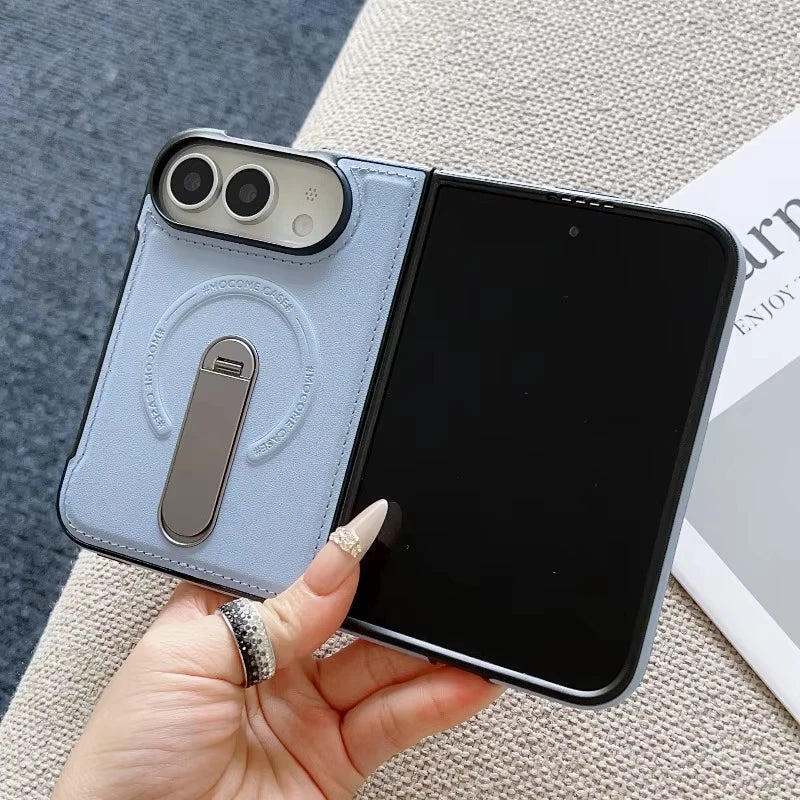 Premium Leather Case with Metal Kickstand for iPhone Duo