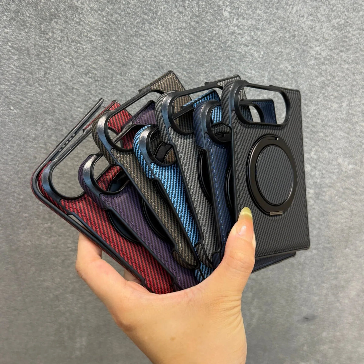 Carbon Fiber Texture Case with 360° Rotating Stand for iPhone Duo