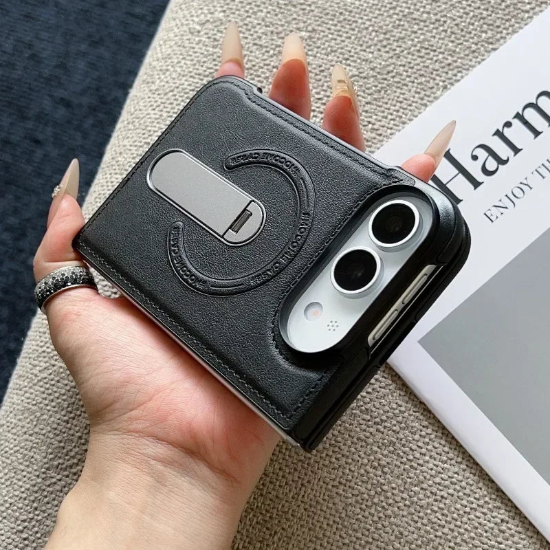 Premium Leather Case with Metal Kickstand for iPhone Duo
