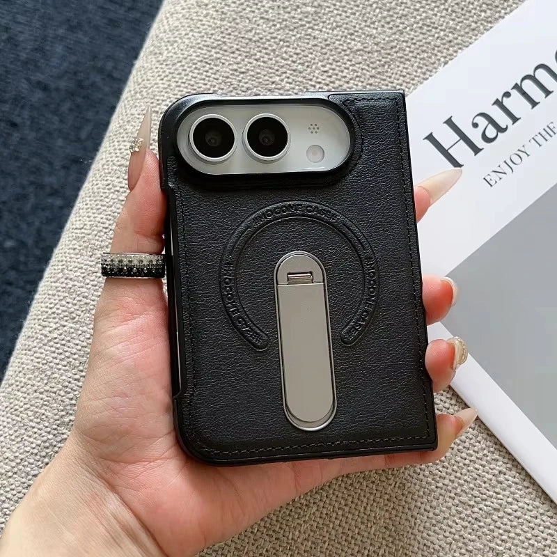 Premium Leather Case with Metal Kickstand for iPhone Duo