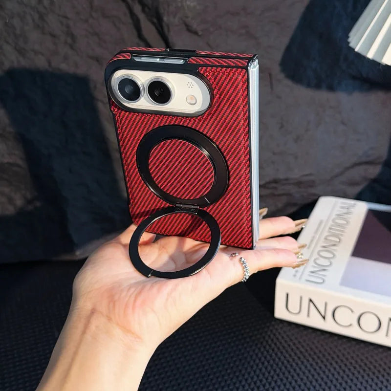 Carbon Fiber Texture Case with 360° Rotating Stand for iPhone Duo