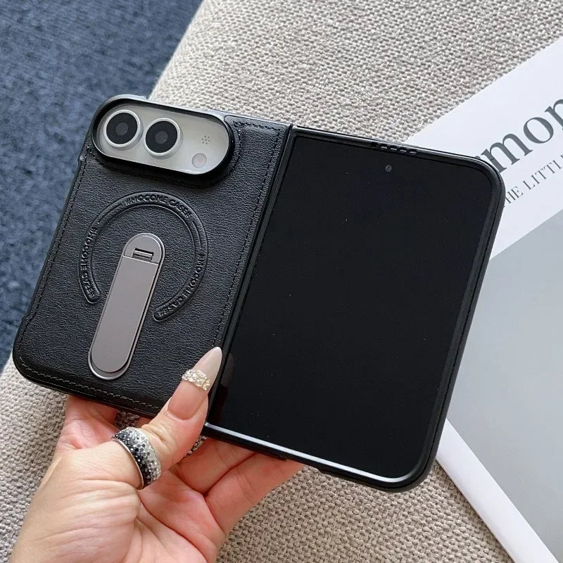 Premium Leather Case with Metal Kickstand for iPhone Duo