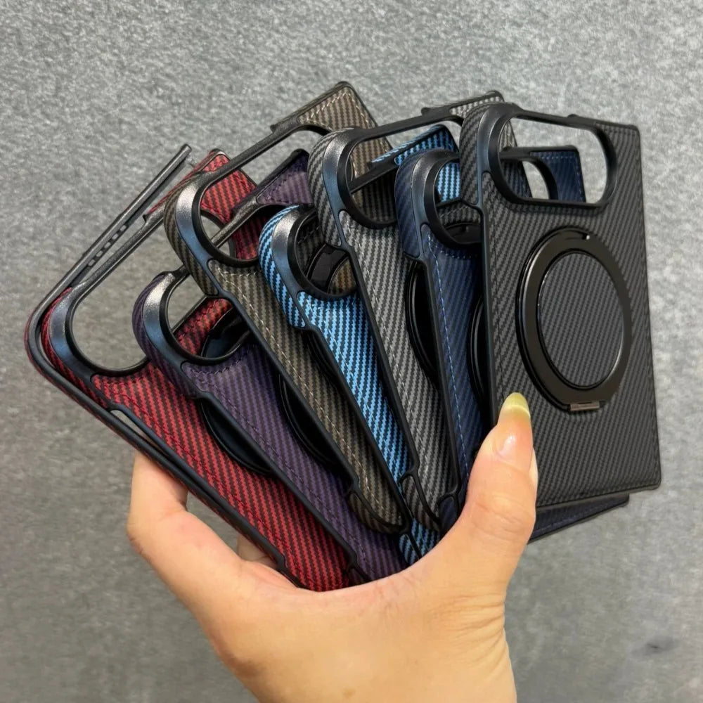 Carbon Fiber Texture Case with 360° Rotating Stand for iPhone Duo