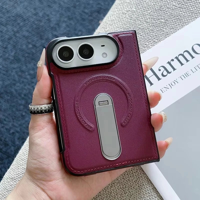 Premium Leather Case with Metal Kickstand for iPhone Duo