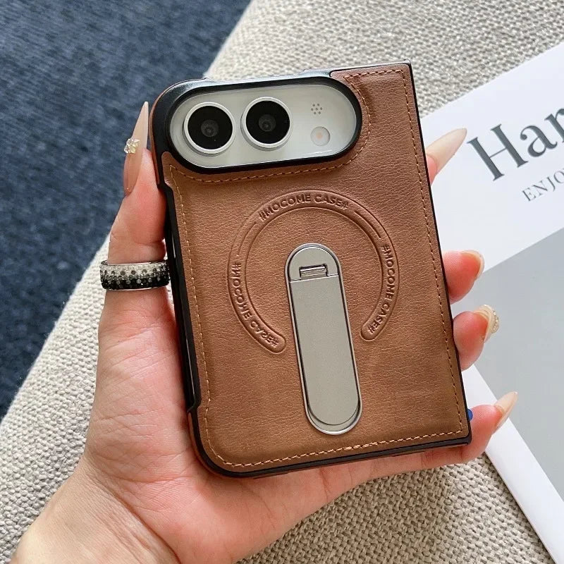 Premium Leather Case with Metal Kickstand for iPhone Duo