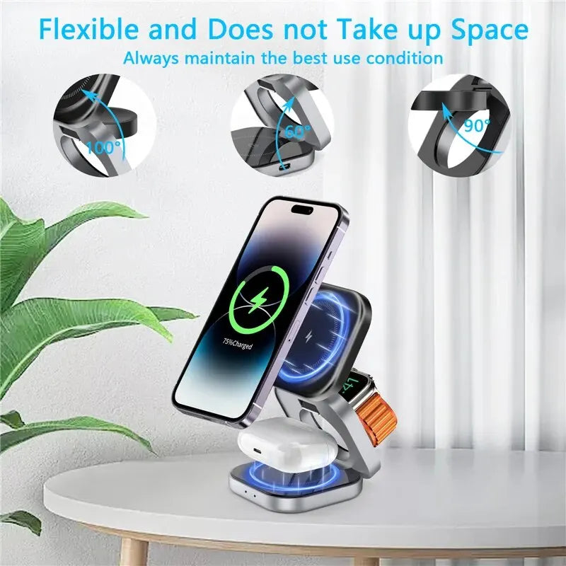 Foldable 3-in-1 Magnetic Wireless Charger Stand