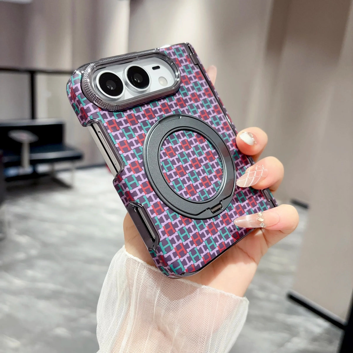 Shockproof Magnetic Case with 360° Rotating Ring Stand for iPhone Duo