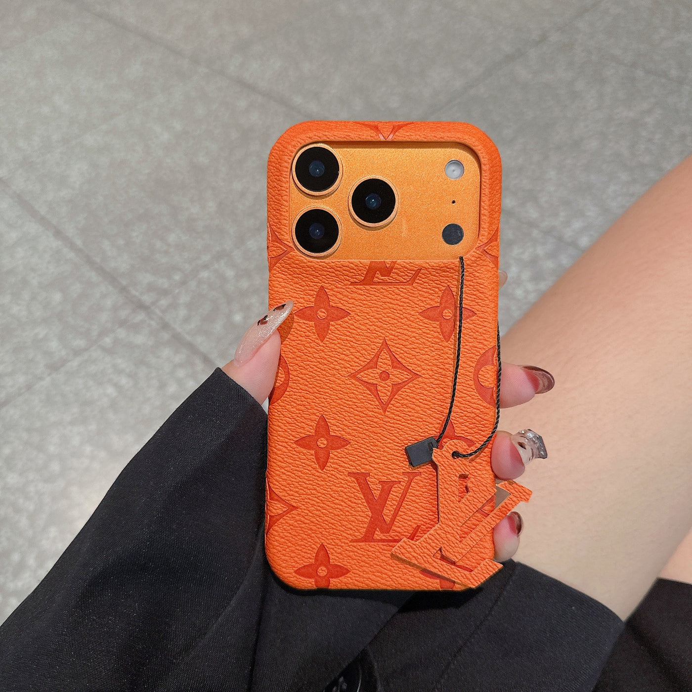 Luxury Orange Monogram iPhone Case - Fashion Phone Cover with Strap