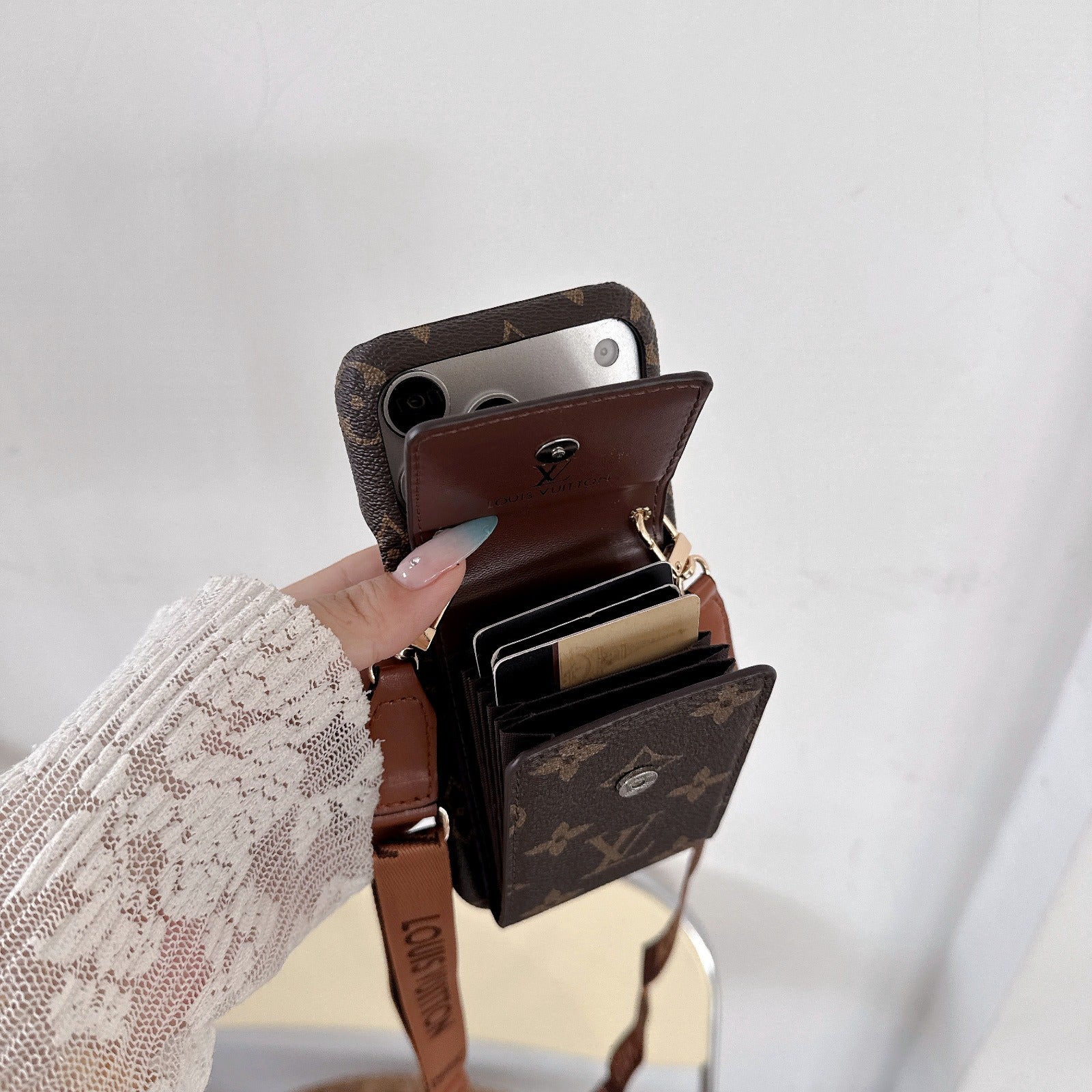 The Bag Life — Brown Monogram iPhone Crossbody Case with Full Flip Wallet
