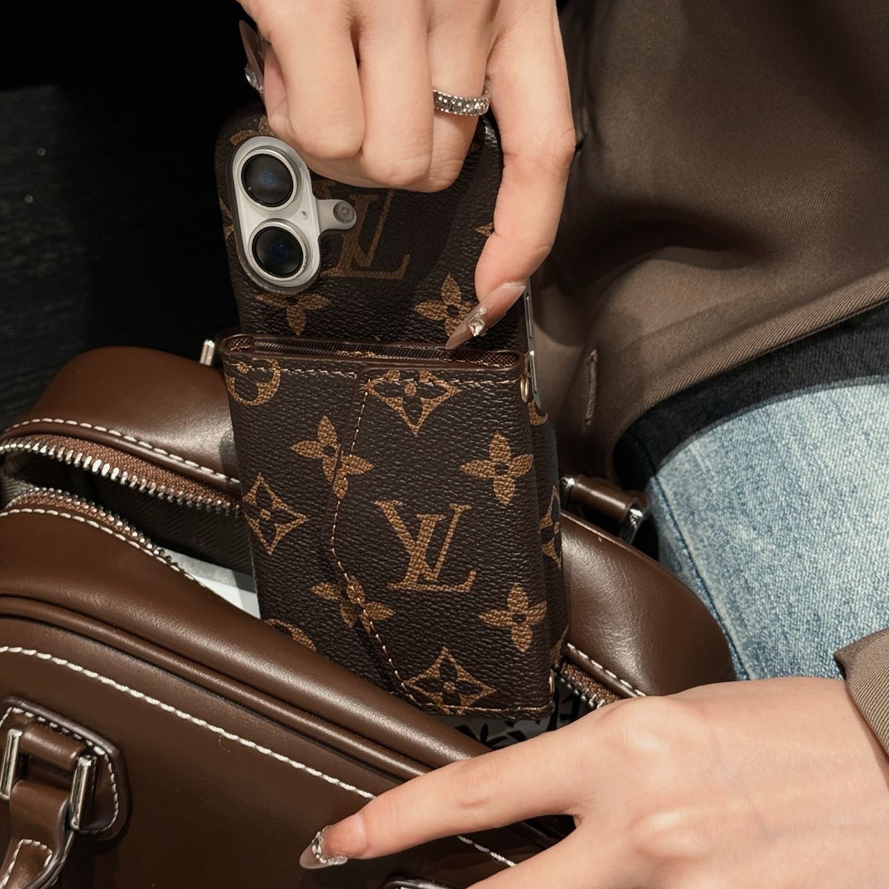 Elegant LV Signature Leather iPhone Wallet