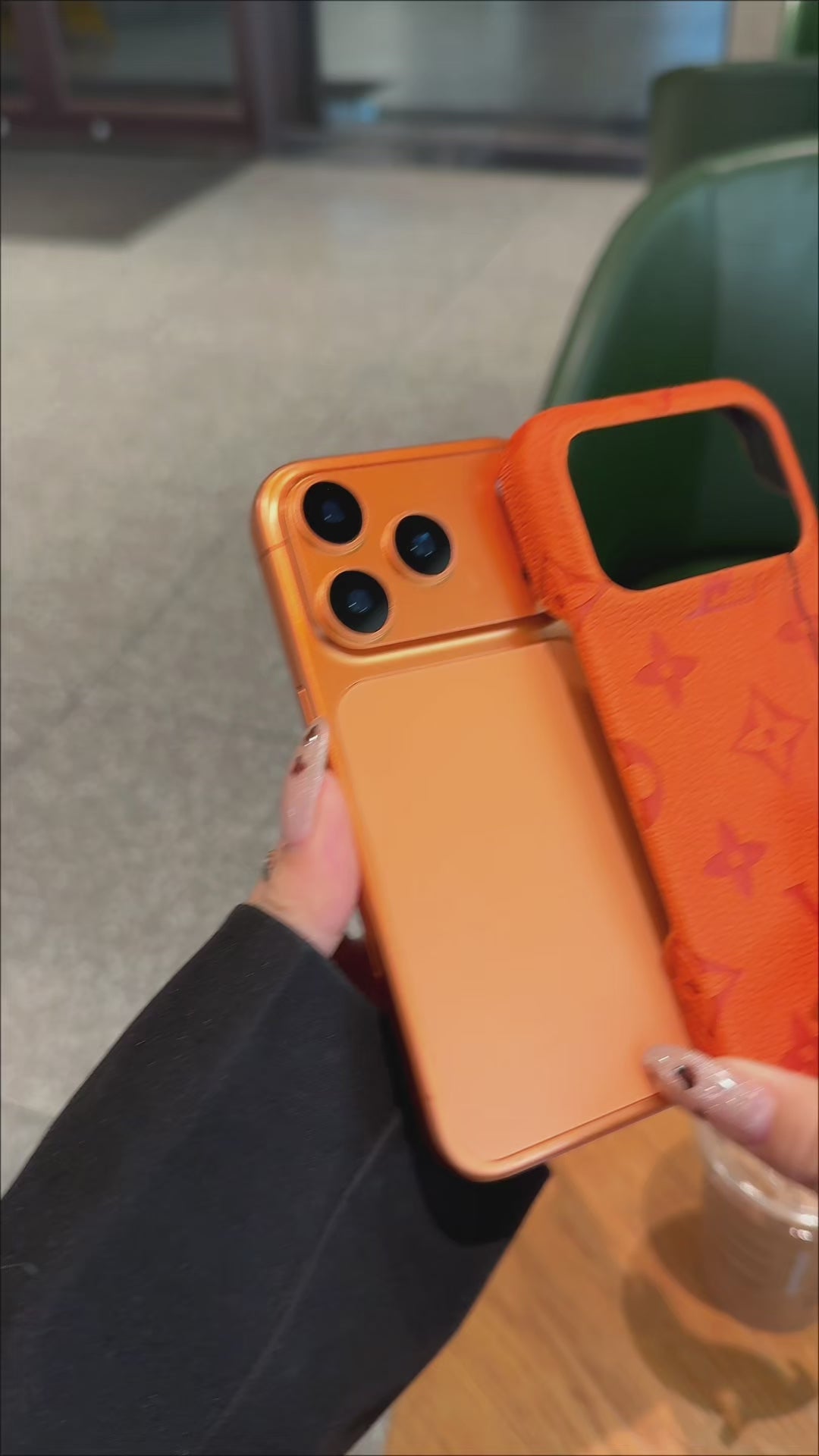 Luxury Orange Monogram iPhone Case - Fashion Phone Cover with Strap