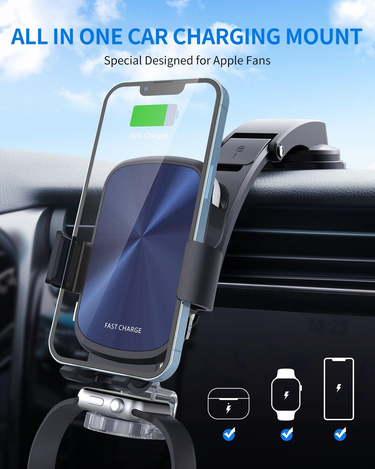 3 in 1 Wireless Car Charger for iPhone AirPods & Apple Watch - CASESFULLY